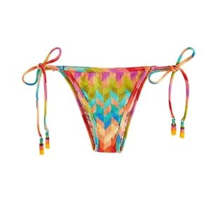 D1. NWT FARM RIO Ribbed Light Chevron Tie Side Brazilian Bikini Bottom Size L